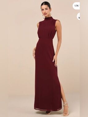 NWOT lulus Classic Elegance Plum Chiffon Sleeveless Mock Neck Maxi Dress READ